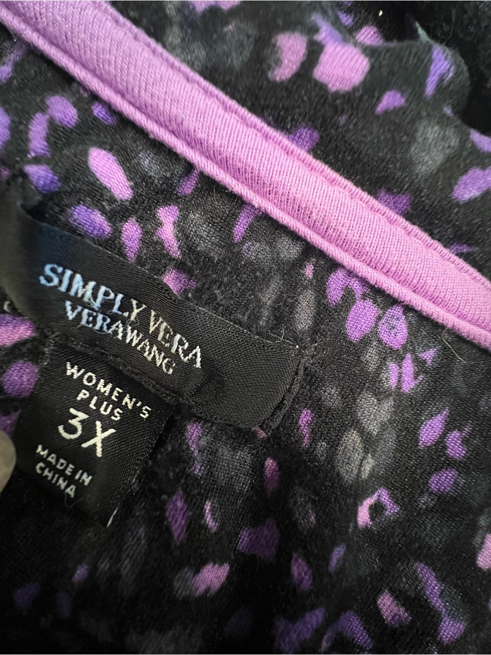 2 Pc Purple💜Printed Pajama Set - Button-Down Top & Pants, Simply Vera - Picture 2 of 14